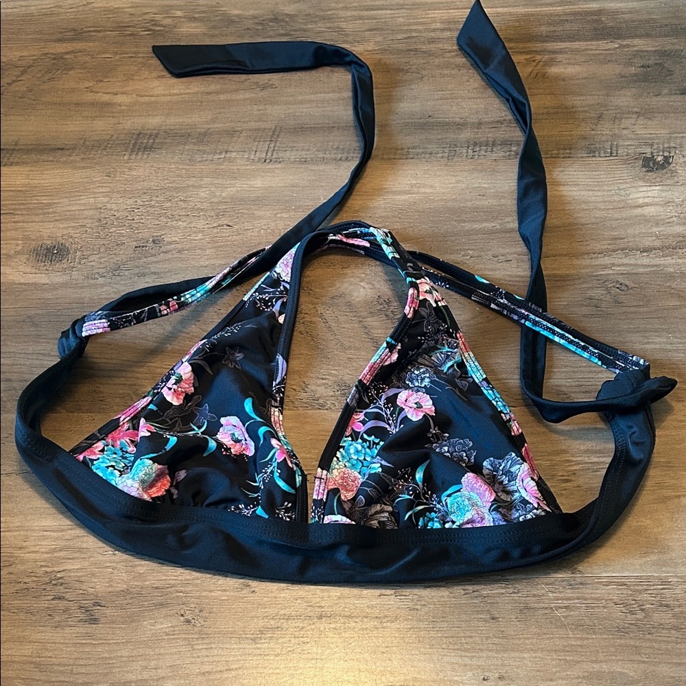 Kensie Floral Black Bikini Top size M